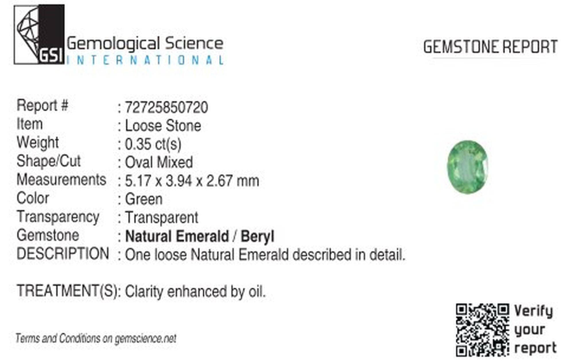 0,35 ct ovaler natürlicher Smaragd, Farbe Grün, Reinheit leicht eingeschlossen, facettierter Schliff - gems4u.eu