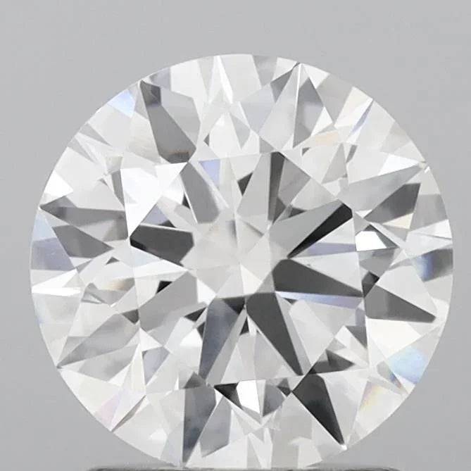 Runder Brillant Diamant, lupenrein geschliffen, lose Edelstein auf grauem Hintergrund