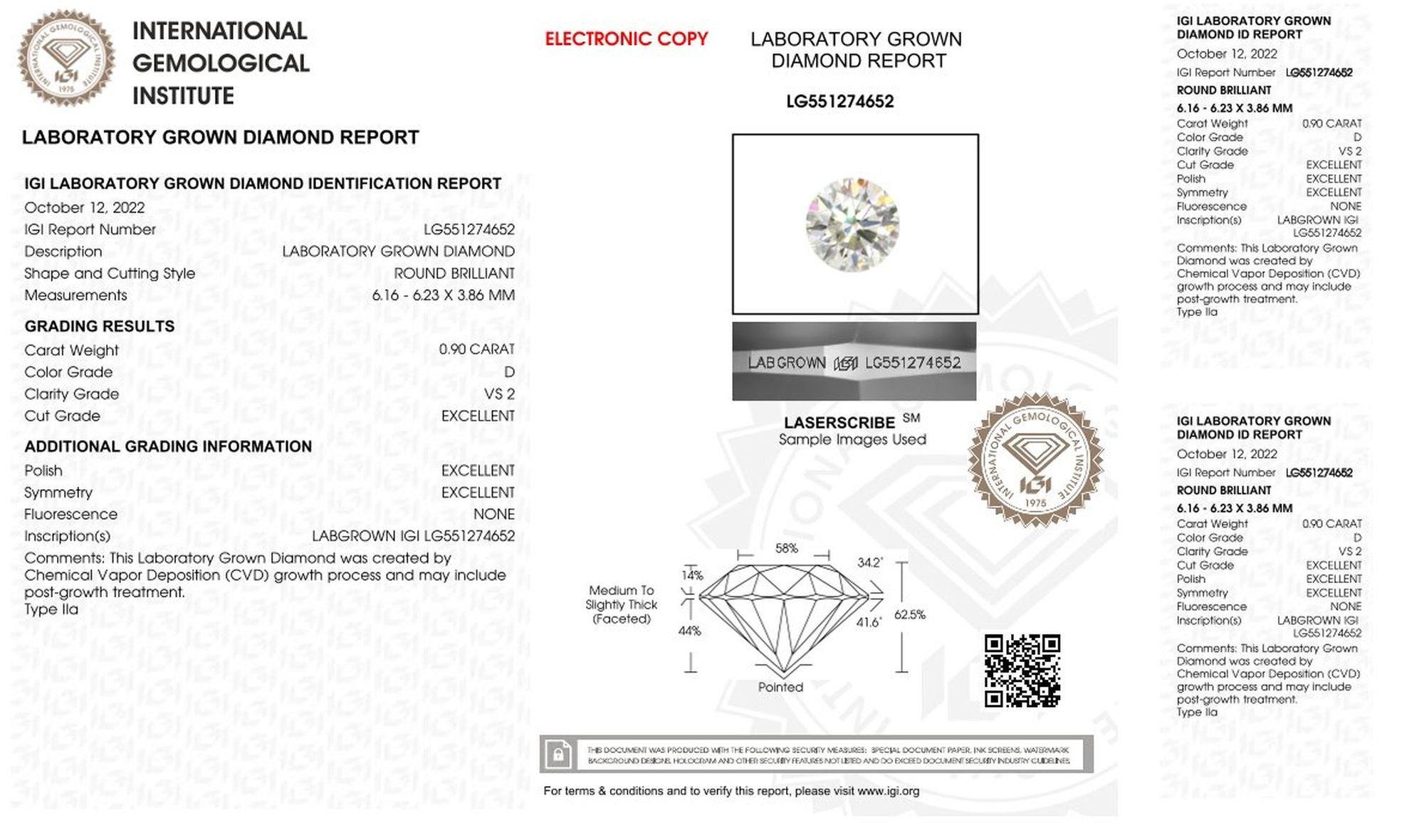 0,90ct IGI Diamant, D/ VS2, Labordiamant, Lab Grown, Zertifikat, CVD, HPHT