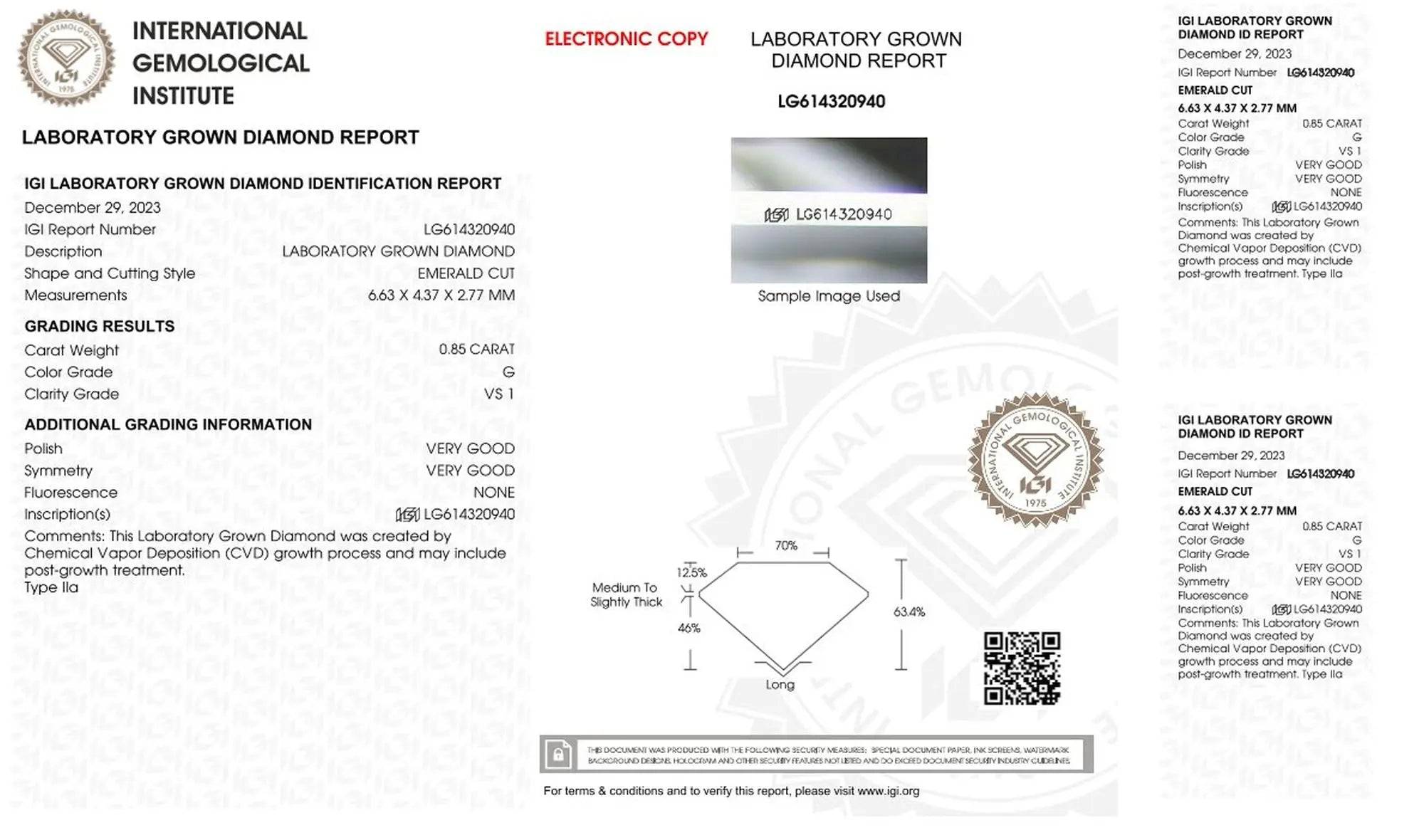 0,85ct IGI Smaragd Diamant, G/ VS1, Labordiamant, Lab Grown, Zertifikat, CVD, HPHT - gems4u.eu