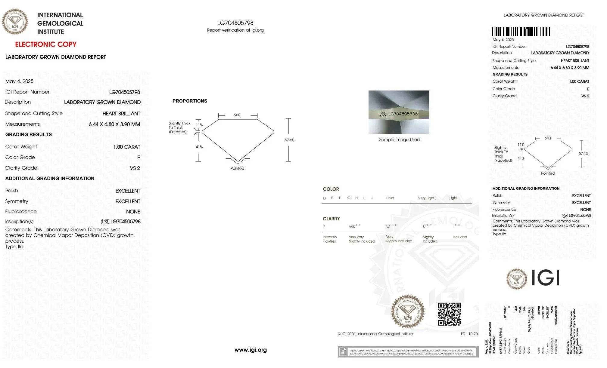 1,00ct IGI Herz Diamant, E/ VS2, Labordiamant, Lab Grown, Zertifikat, CVD, HPHT - gems4u.eu