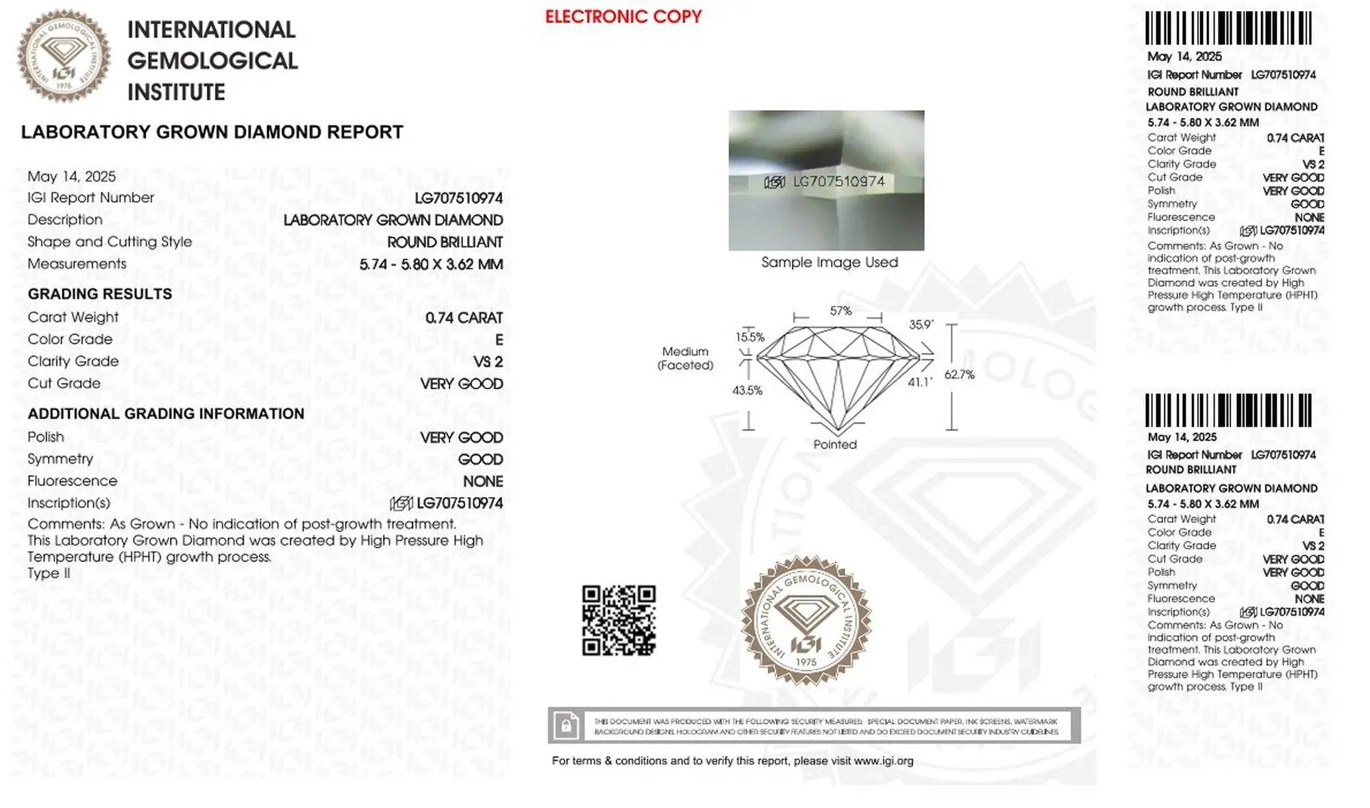 0,75ct IGI Diamant, E/ VS1, Labordiamant, Lab Grown, Zertifikat, CVD, HPHT - gems4u.eu