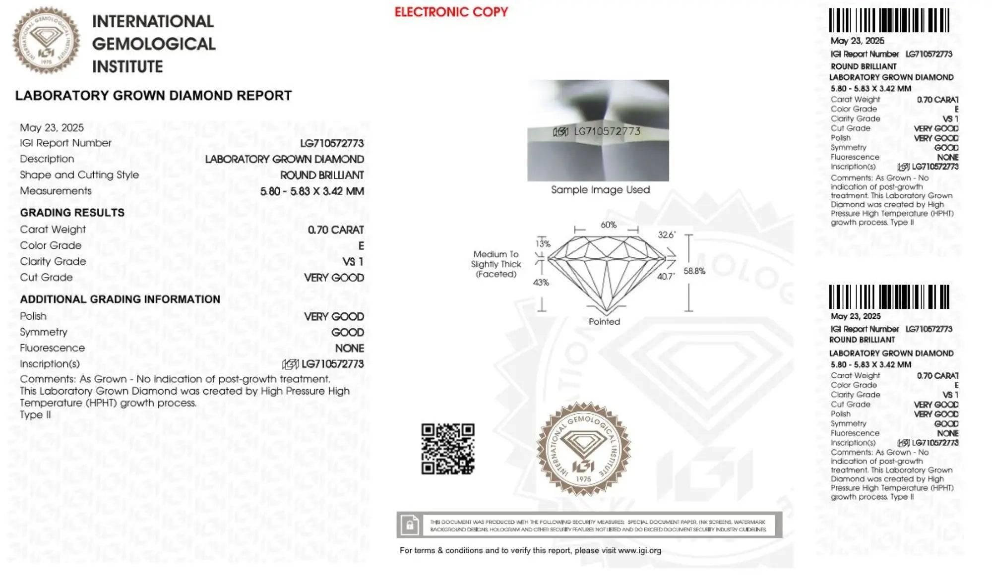 0,70ct IGI Diamant, E/ VS1, Labordiamant, Lab Grown, Zertifikat, CVD, HPHT - gems4u.eu