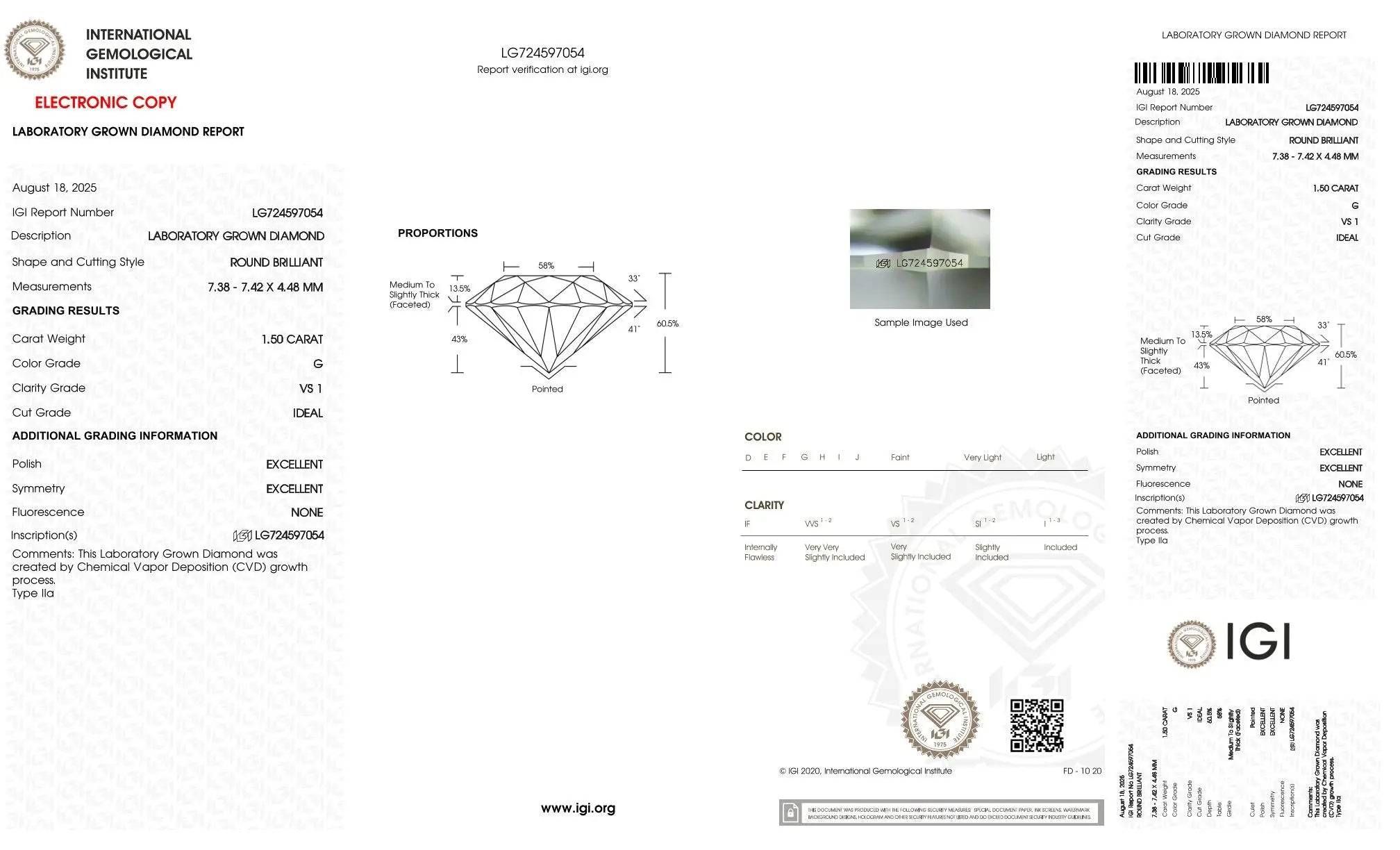 1,50ct IGI Diamant, G/ VS1, Labordiamant, Lab Grown, Zertifikat, CVD, HPHT - gems4u.eu