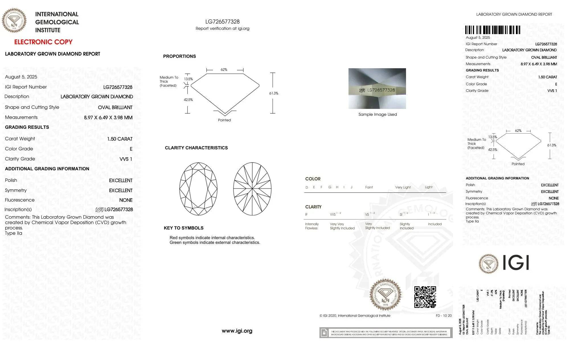 1,50ct IGI Diamant Oval, E/ VVS1, Labordiamant, Lab Grown, Zertifikat, CVD, HPHT - gems4u.eu