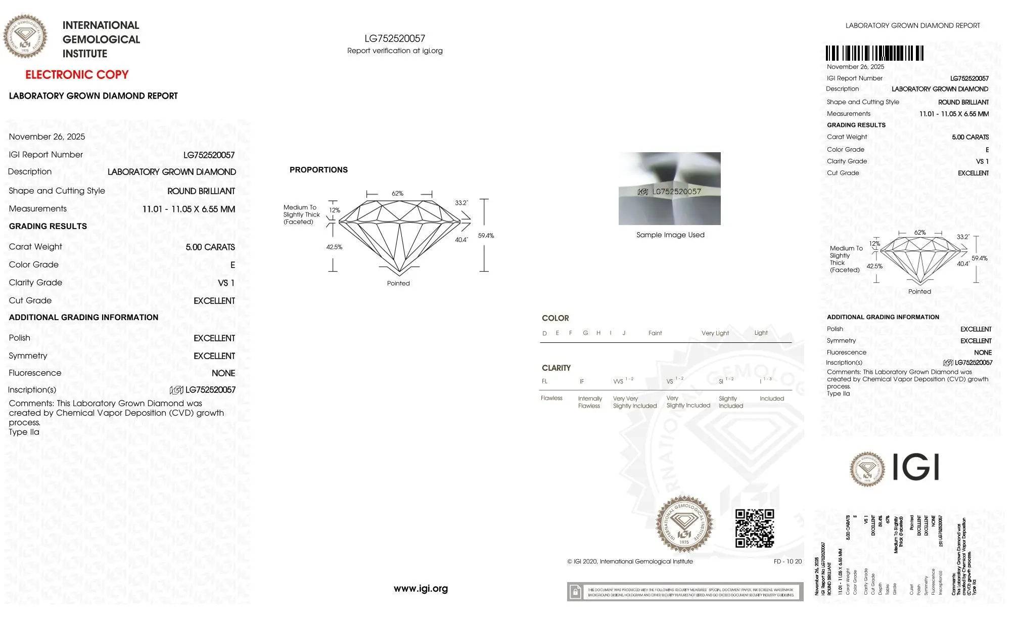 5,00ct IGI Diamant, E/ VS1, Labordiamant, Lab Grown, Zertifikat, CVD, HPHT - gems4u.eu