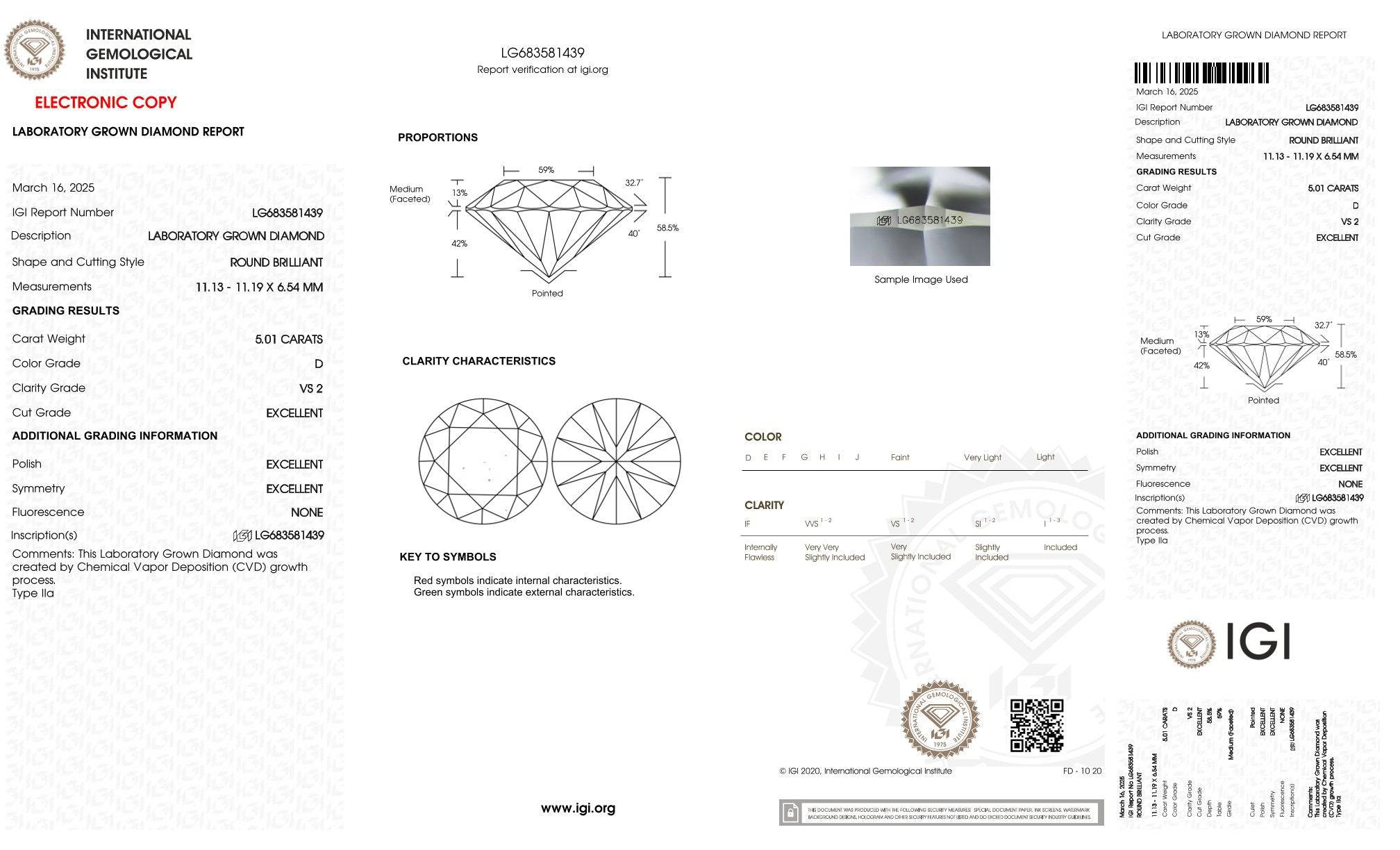 5,01ct IGI Diamant, D/ VS2, Labordiamant, Lab Grown, Zertifikat, CVD, HPHT - gems4u.eu