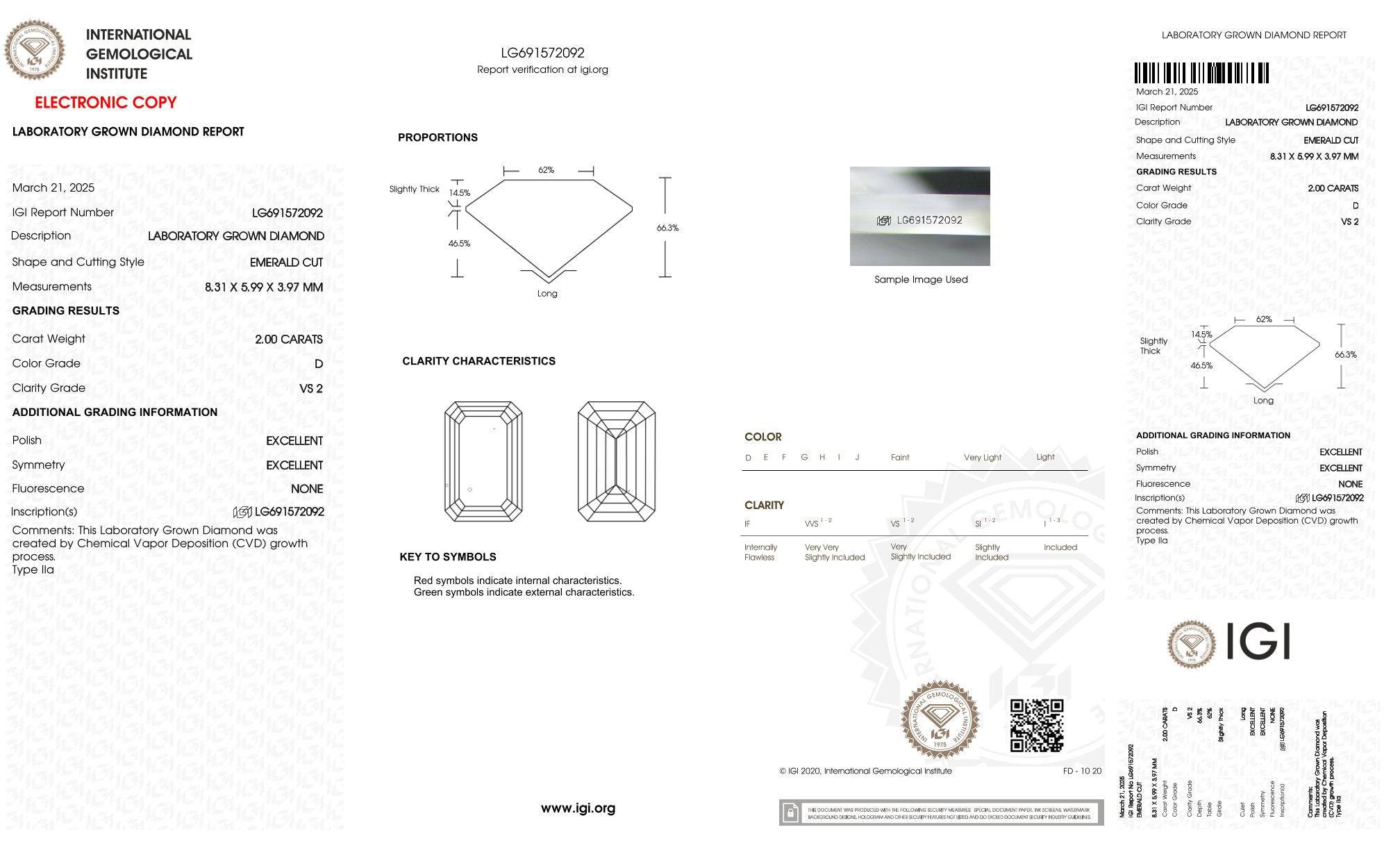 2,00ct IGI Smaragd Diamant, D/ VS2, Labordiamant, Lab Grown, Zertifikat, CVD, HPHT - gems4u.eu