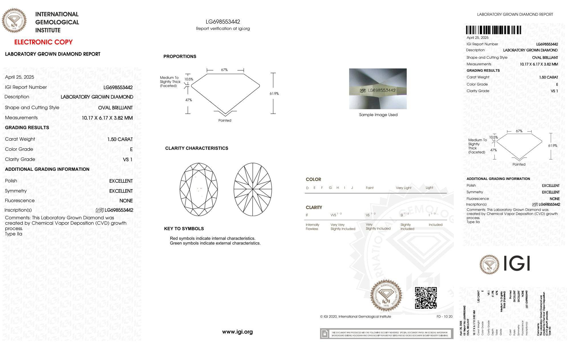 1,50ct IGI Oval Diamant, E/ VS1, Labordiamant, Lab Grown, Zertifikat, CVD, HPHT - gems4u.eu