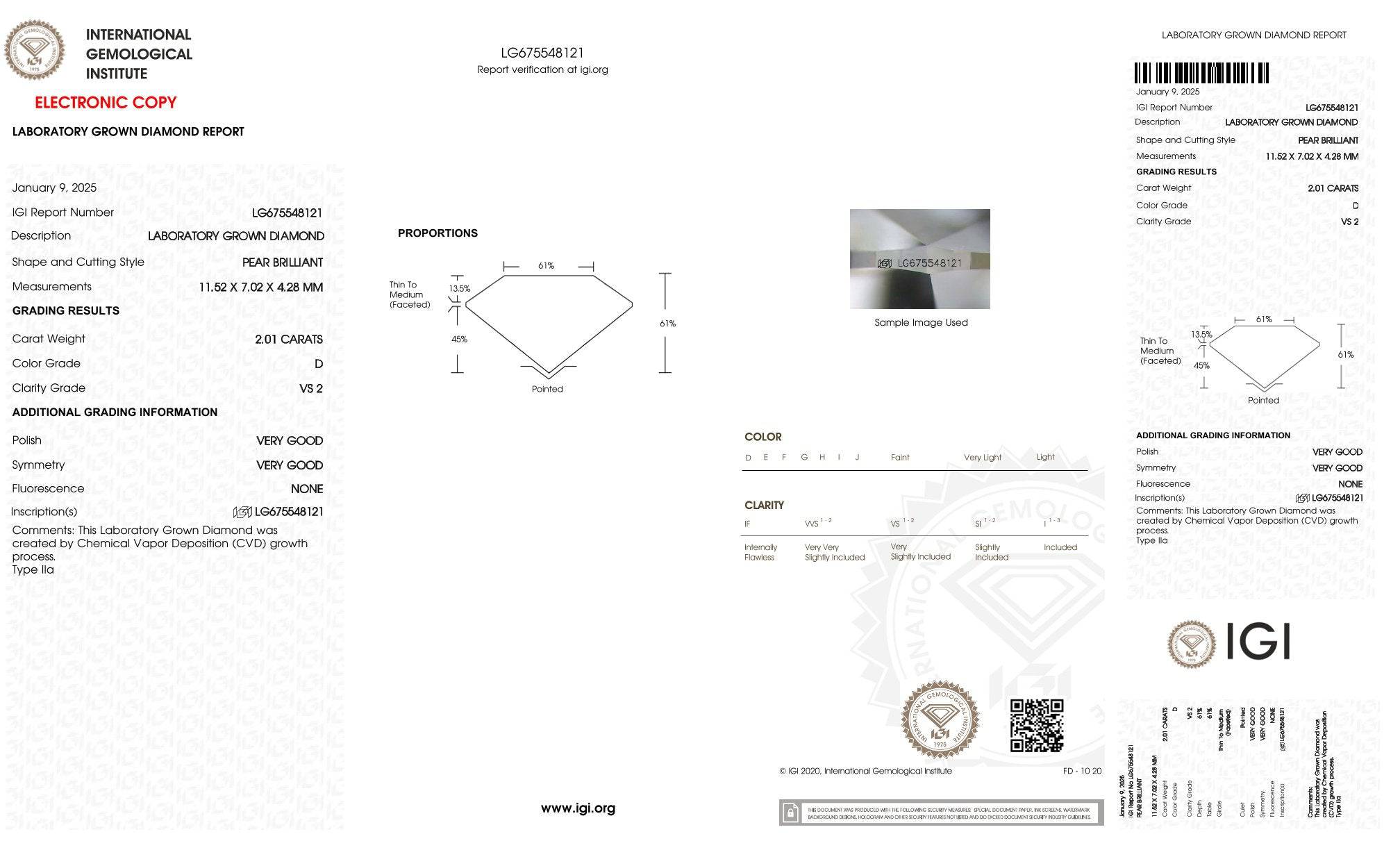 2,01ct IGI Tropfen Diamant, D/ VS2, Labordiamant, Lab Grown, Zertifikat, CVD, HPHT - gems4u.eu