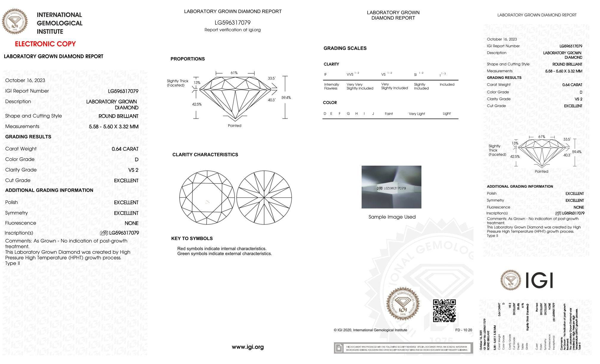 0,64ct IGI Diamant, D/ VS2, Labordiamant, Lab Grown, Zertifikat, CVD, HPHT - gems4u.eu
