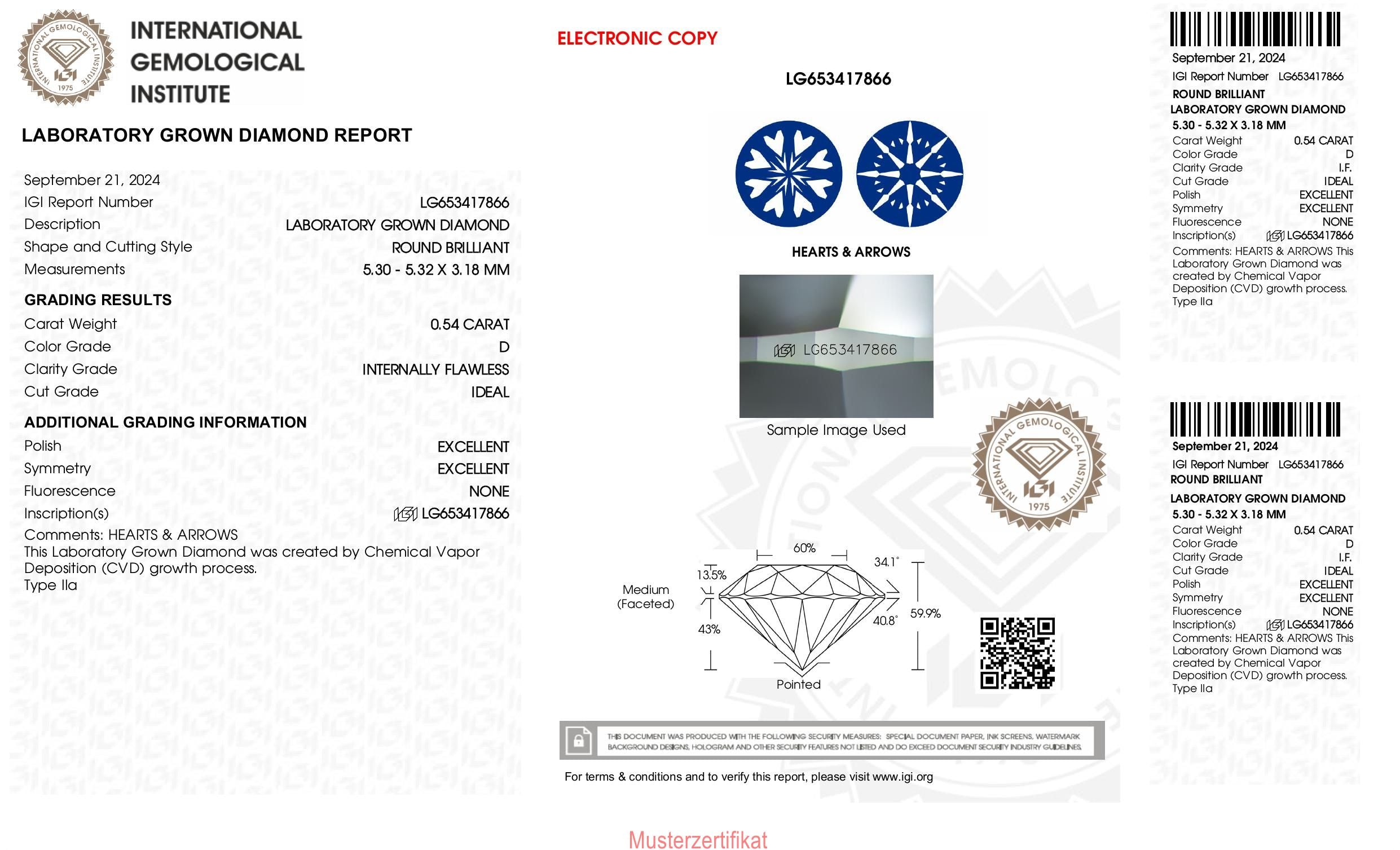 0.54ct IGI diamond, D/ IF, laboratory diamond, lab grown, certificate, CVD, HPHT