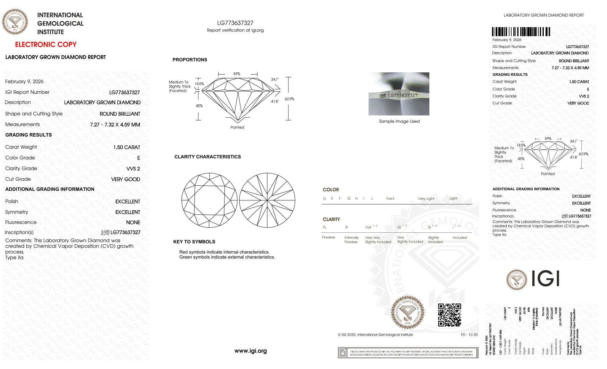 Heller 1,50 Karat IGI Diamant, E/VVS2, Labordiamant mit Zertifikat, CVD und HPHT, von gems4u.eu