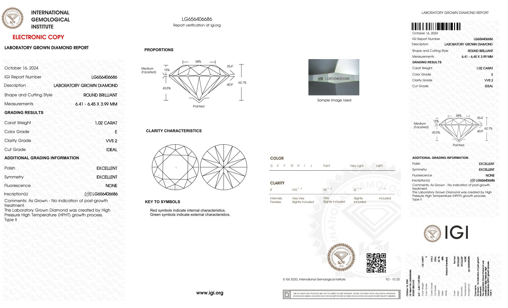 1.02ct IGI Diamond, E/ VVS2, Laboratory Diamond, Lab Grown, Certificate, CVD, HPHT