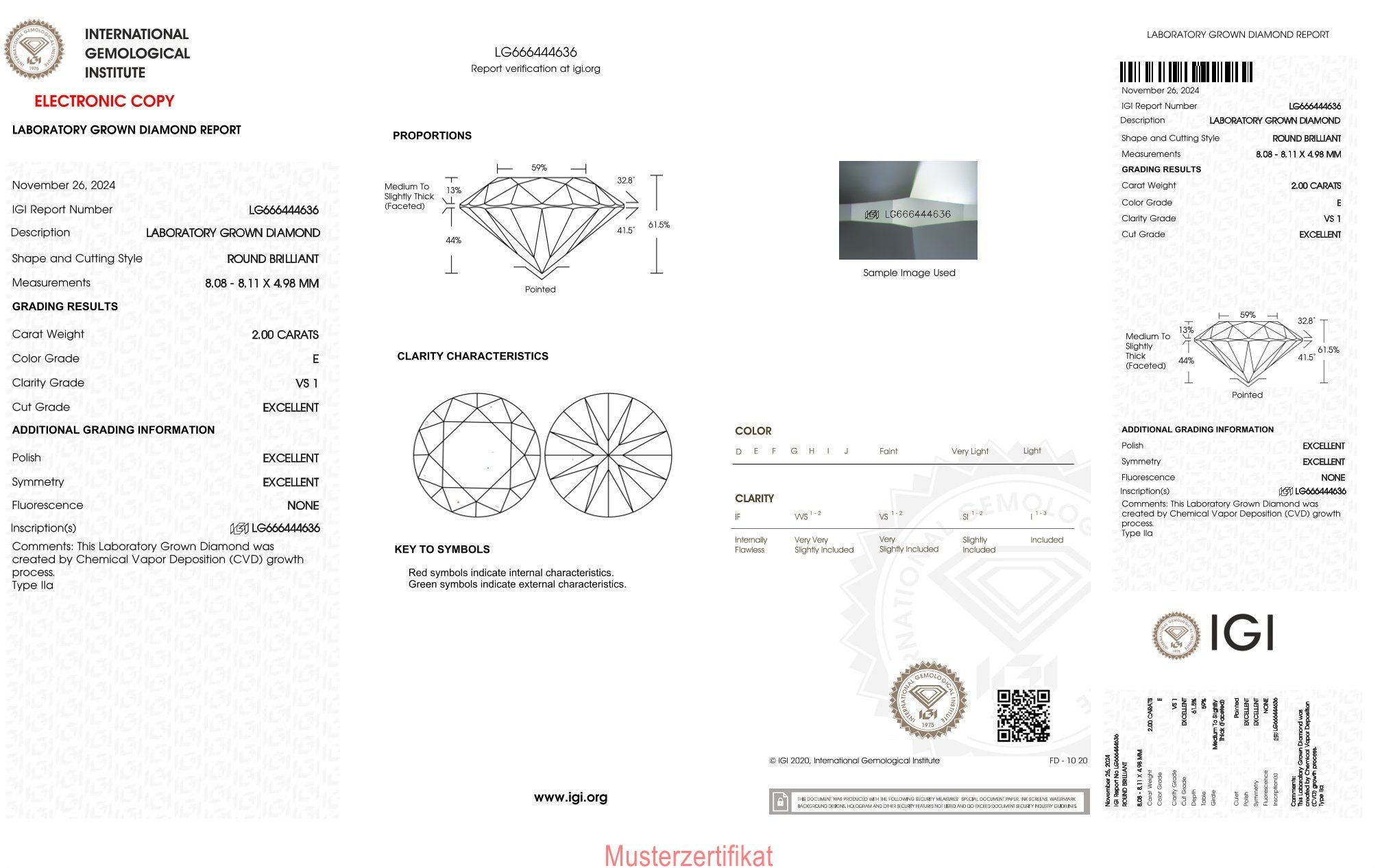 2,00ct IGI Diamant, E/ VS1, Labordiamant, Lab Grown, Zertifikat, CVD, HPHT