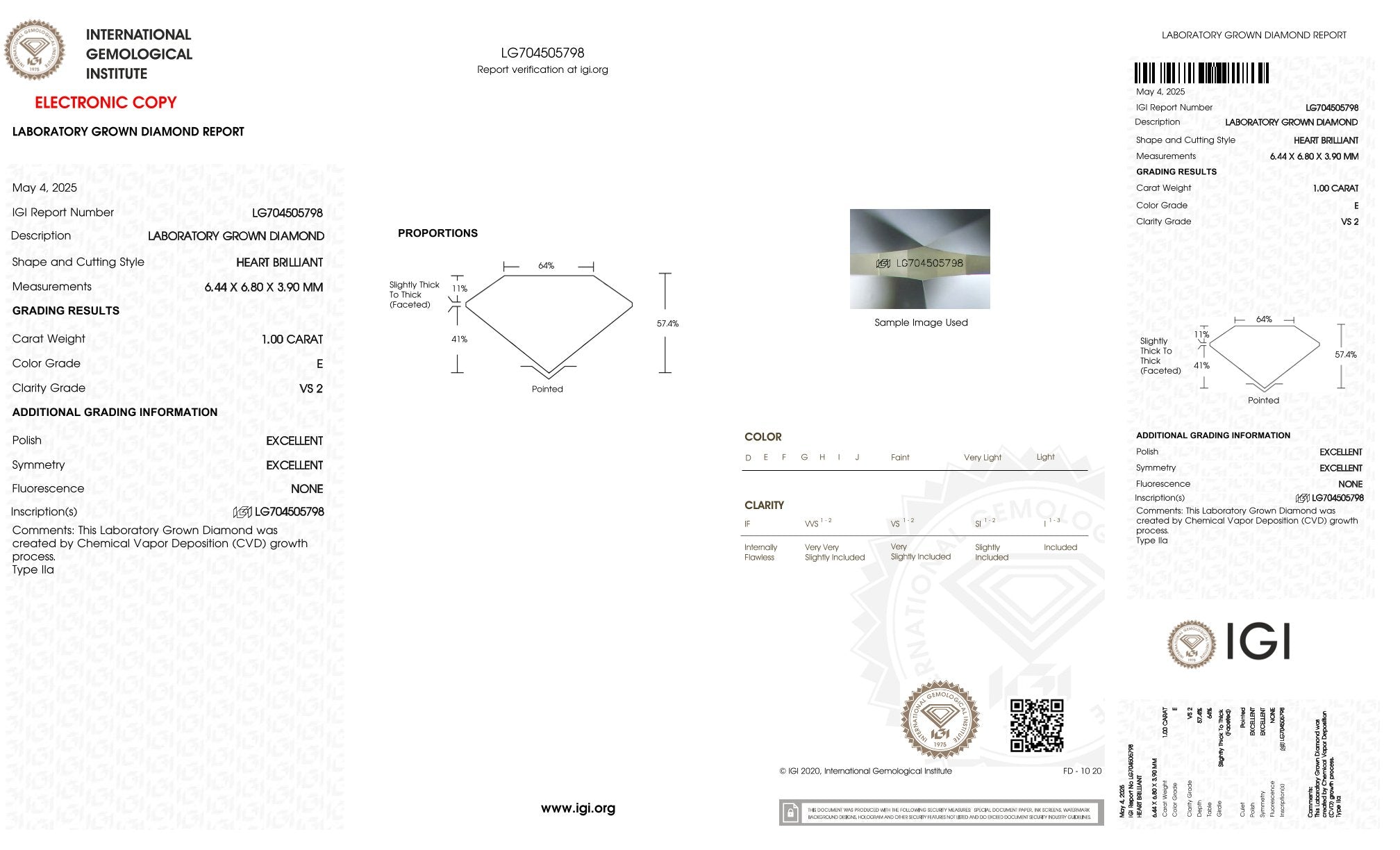 1,00ct IGI Herz Diamant, E/ VS2, Labordiamant, Lab Grown, Zertifikat, CVD, HPHT