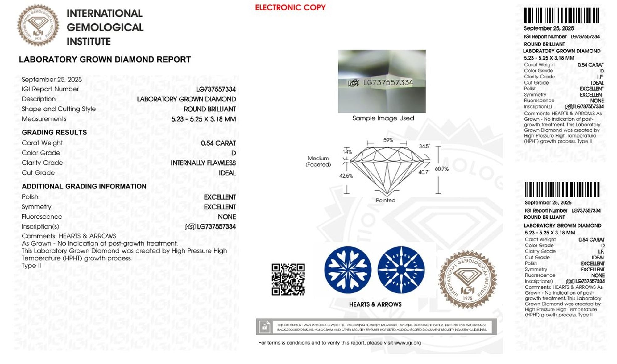 0.54ct IGI diamond, D/ IF, laboratory diamond, lab grown, certificate, CVD, HPHT