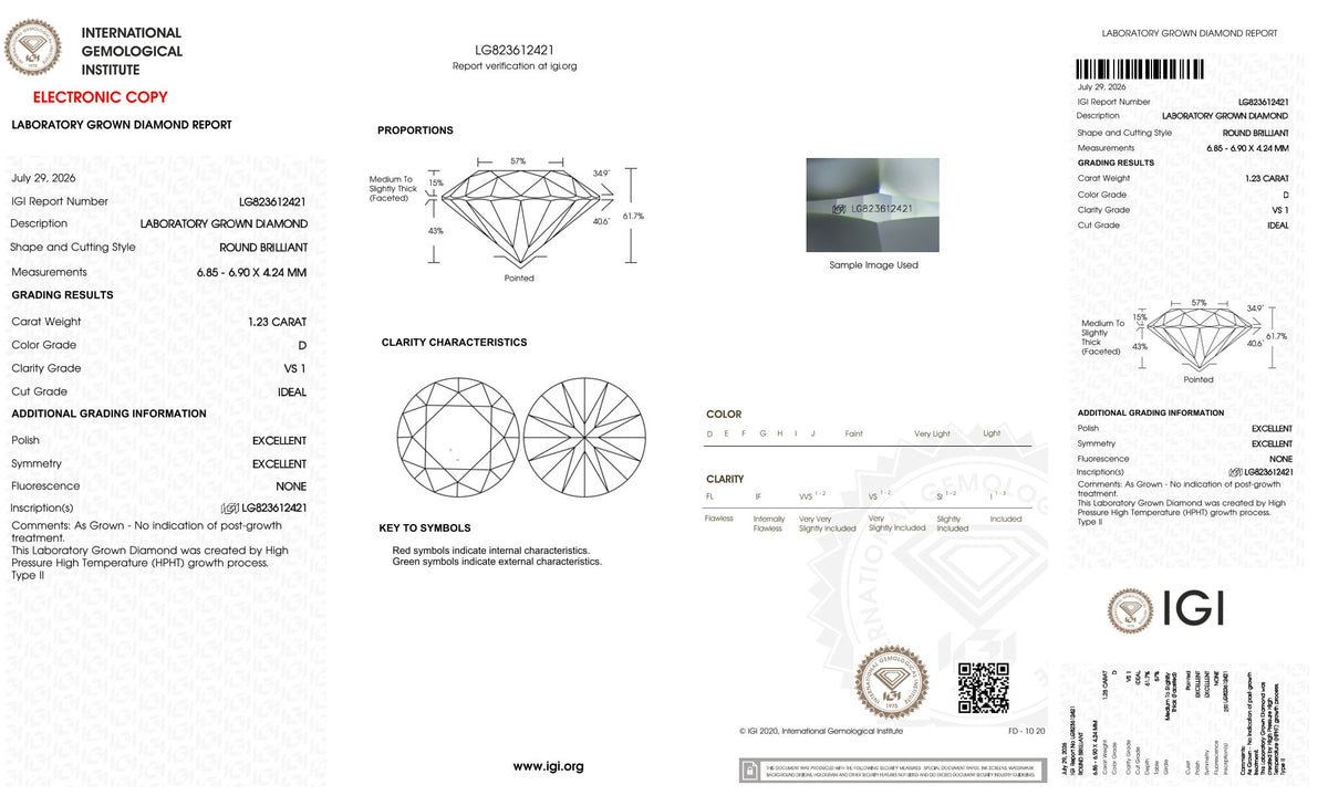 1,23ct IGI Diamant, D/ VS1, Labordiamant, Lab Grown, Zertifikat, CVD, HPHT gems4u.eu