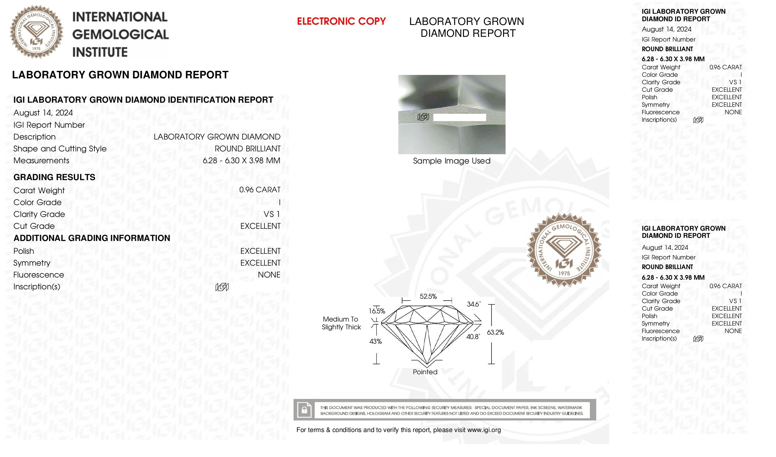 0.96ct IGI diamond, I/ VS1, laboratory diamond, lab grown, certificate, CVD, HPHT