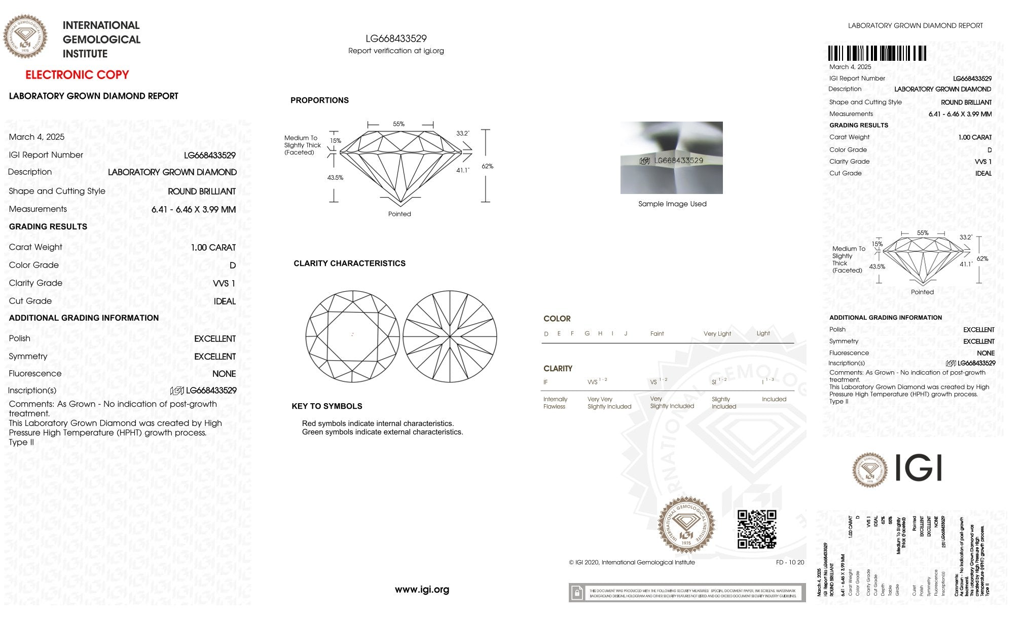 1,00ct IGI Diamant, D/ VVS1, Labordiamant, Lab Grown, Zertifikat, CVD, HPHT