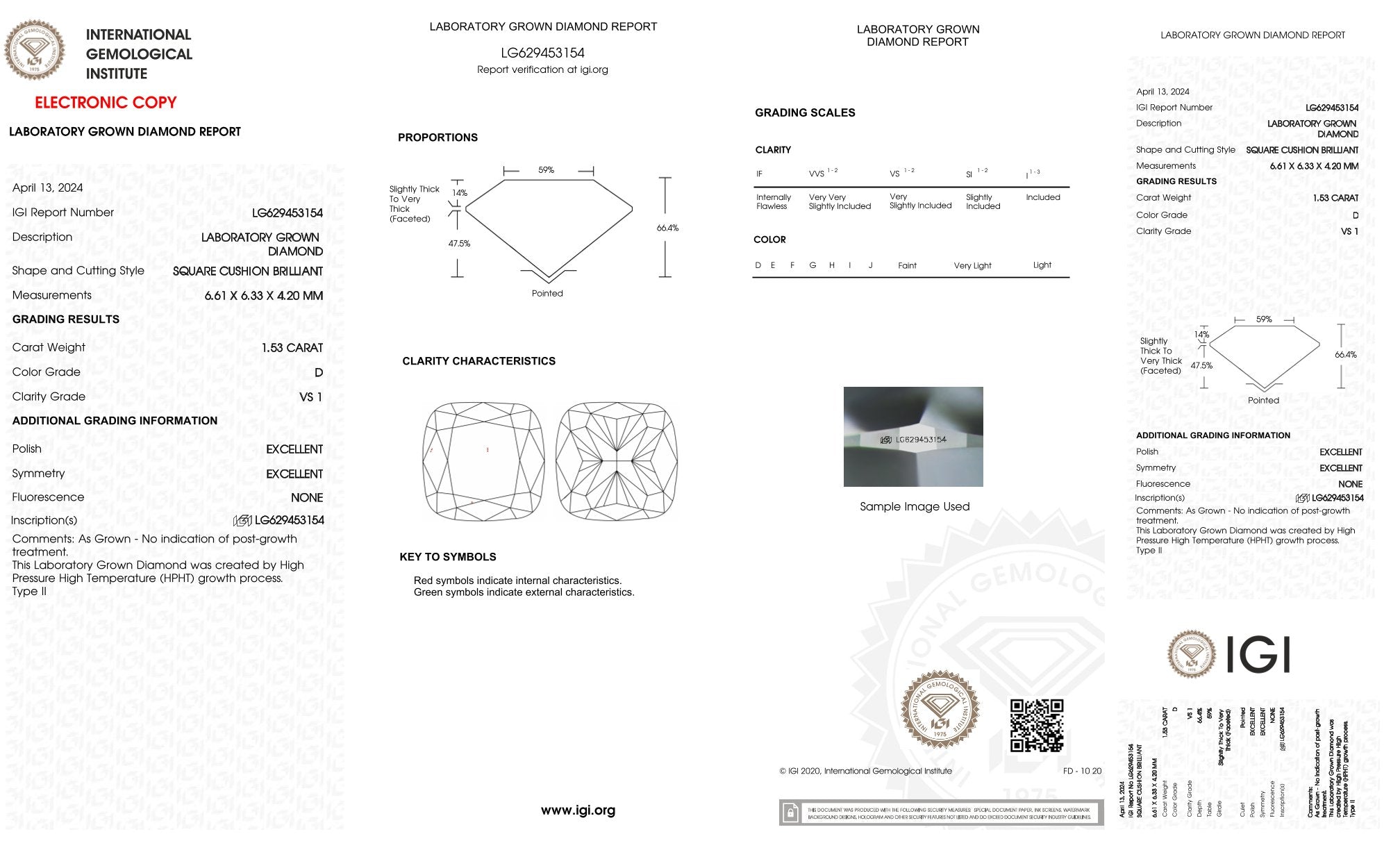 1,53ct IGI Kissen Diamant, D/ VS1, Labordiamant, Lab Grown, Zertifikat, CVD, HPHT
