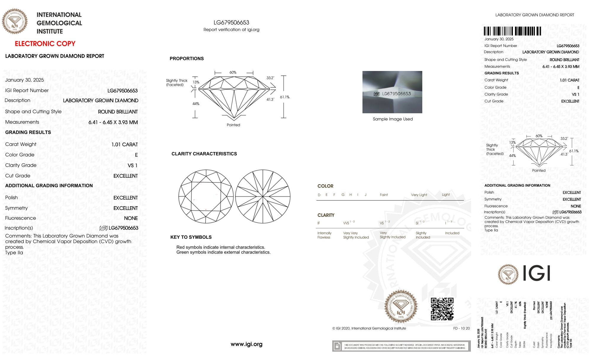 1,01ct IGI Diamant, E/ VS1, Labordiamant, Lab Grown, Zertifikat, CVD, HPHT