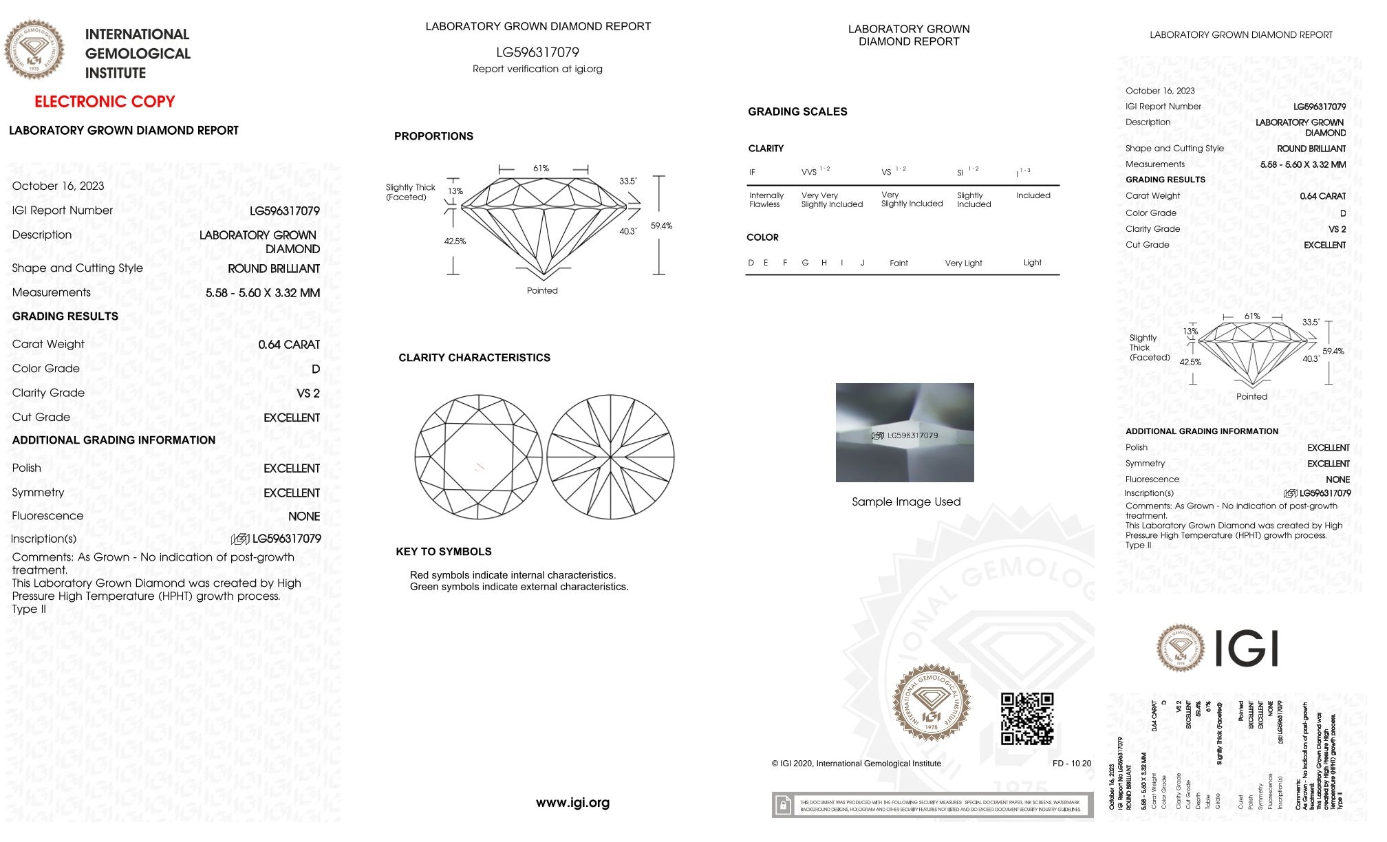 0,64ct IGI Diamant, D/ VS2, Labordiamant, Lab Grown, Zertifikat, CVD, HPHT