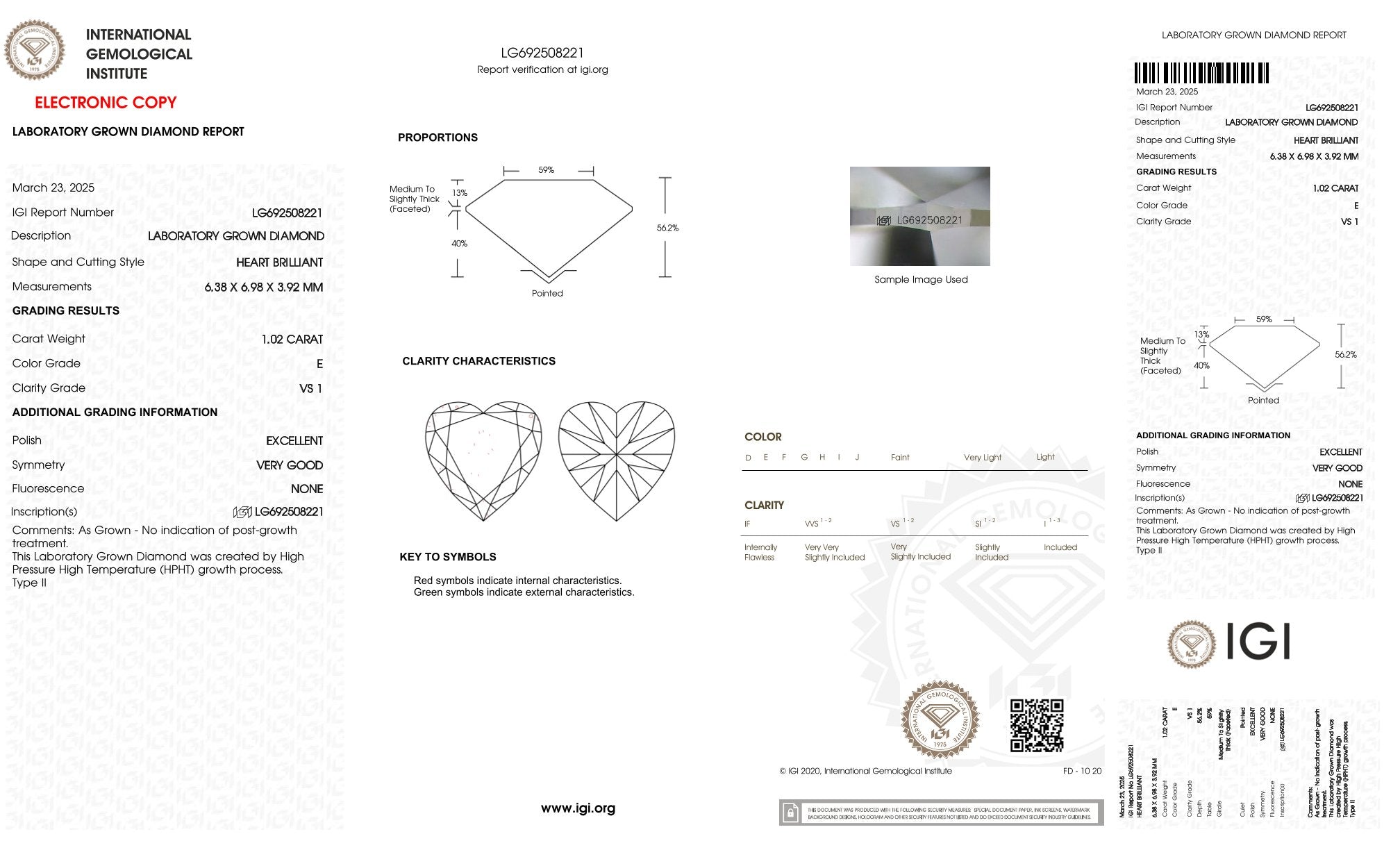1,02ct IGI Herz Diamant, E/ VS1, Labordiamant, Lab Grown, Zertifikat, CVD, HPHT