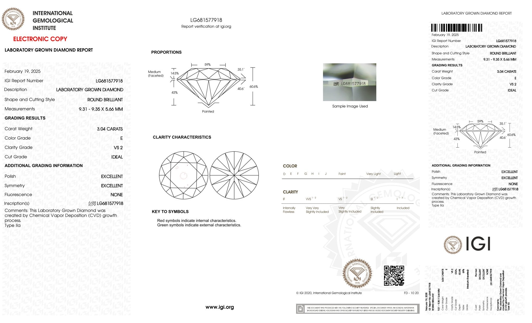 3,04ct IGI Diamant, E/ VS2, Labordiamant, Lab Grown, Zertifikat, CVD, HPHT