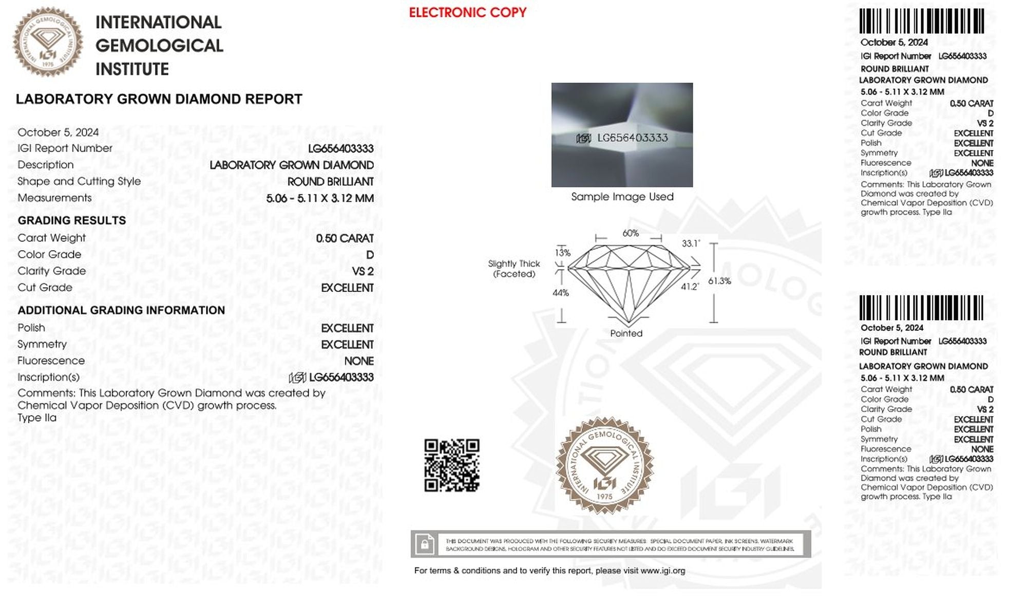 0.50ct IGI diamond, D/ VS2, laboratory diamond, lab grown, certificate, CVD, HPHT