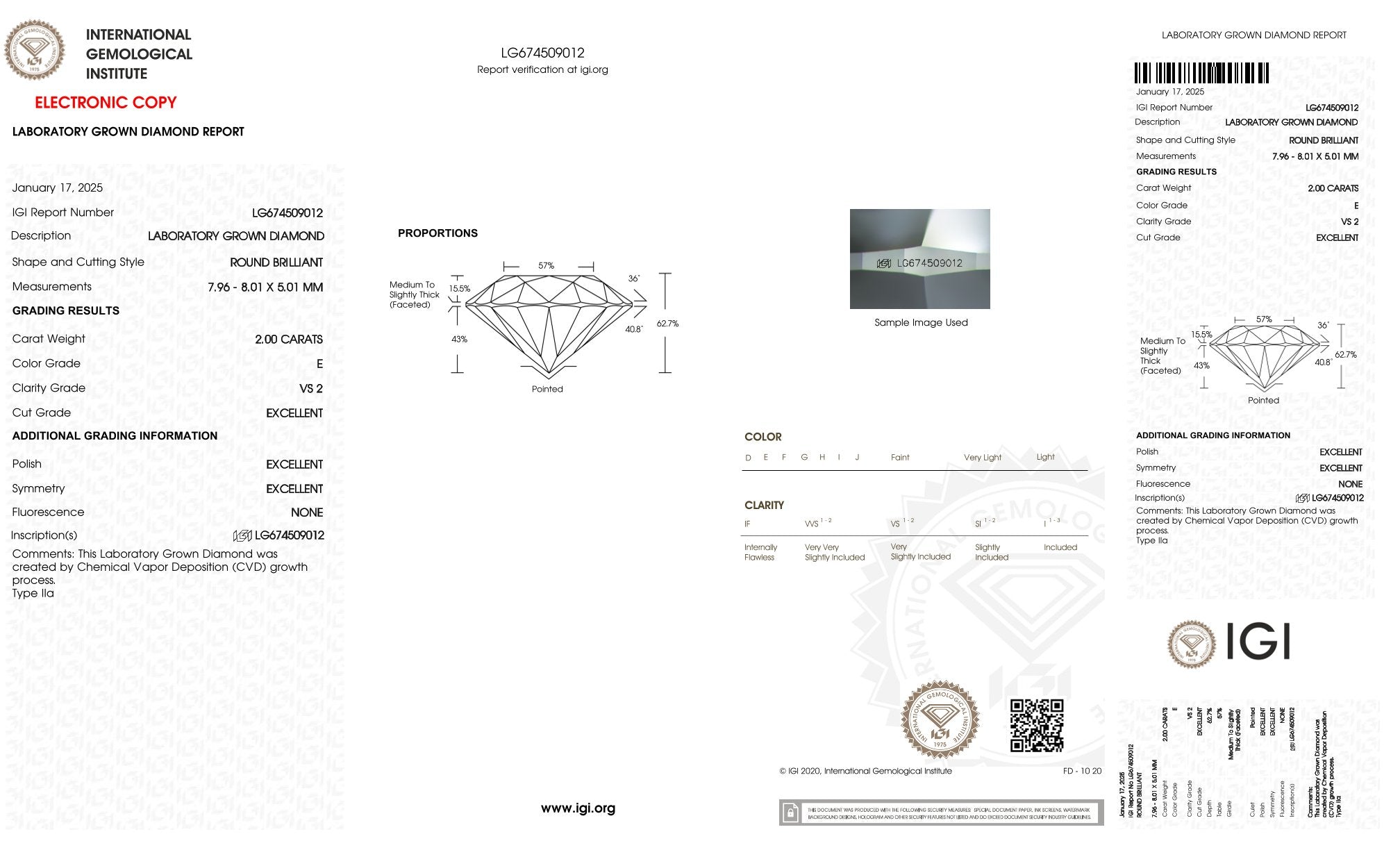 2.00ct IGI diamond, E/ VS2, laboratory diamond, lab grown, certificate, CVD, HPHT